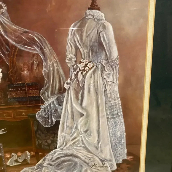 VTG Home & Garden Party Victorian Wedding Theme Gold Art Frame 18”x22” Signed - Picture 4 of 9